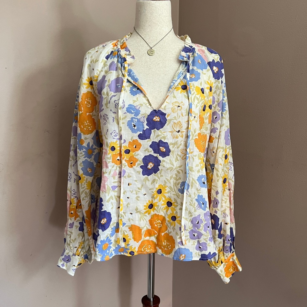 & Other Stories Floral Ramie Blouse Cottagecore Boho Top Romantic Garden Size XS